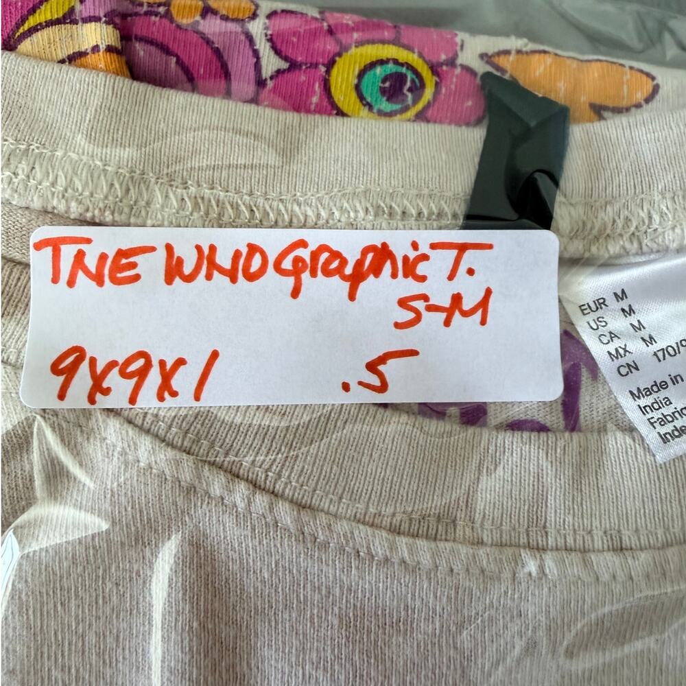 The Who Graphic Tee H&M Cream Retro Band Shirt Psychedelic Floral Rock Tee Med - Picture 8 of 8